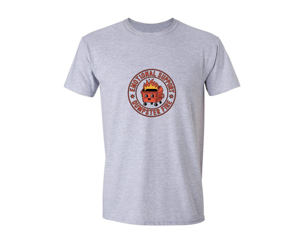 brand:Generic|color:Sports Grey / Athletic Heather|Emotional Support Dumpster Fire Emblem Graphic T-Shirt