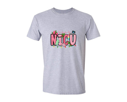 brand:Generic|color:Sports Grey / Athletic Heather|Nicu Pink Christmas Graphic T-Shirt