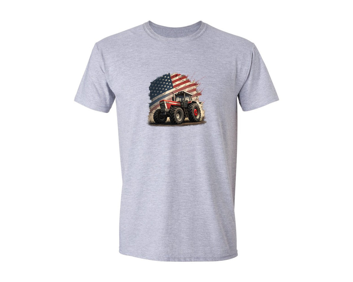 brand:Generic|color:Sports Grey / Athletic Heather|Farmer Vintage Usa Flag Tractor Graphic T-Shirt
