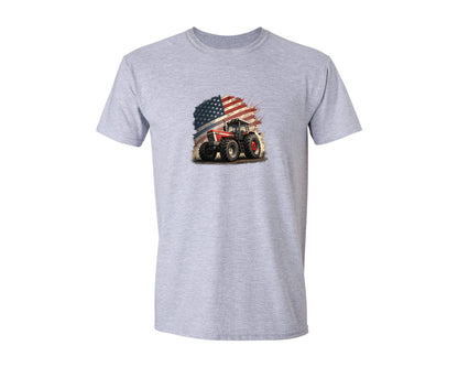 brand:Generic|color:Sports Grey / Athletic Heather|Farmer Vintage Usa Flag Tractor Graphic T-Shirt