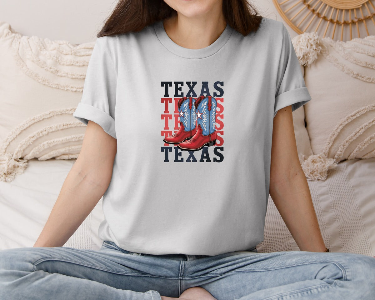 brand:Bella Canvas|color:Sports Grey / Athletic Heather|Texas Cowboy Boots Western Rodeo 4 Graphic T-Shirt