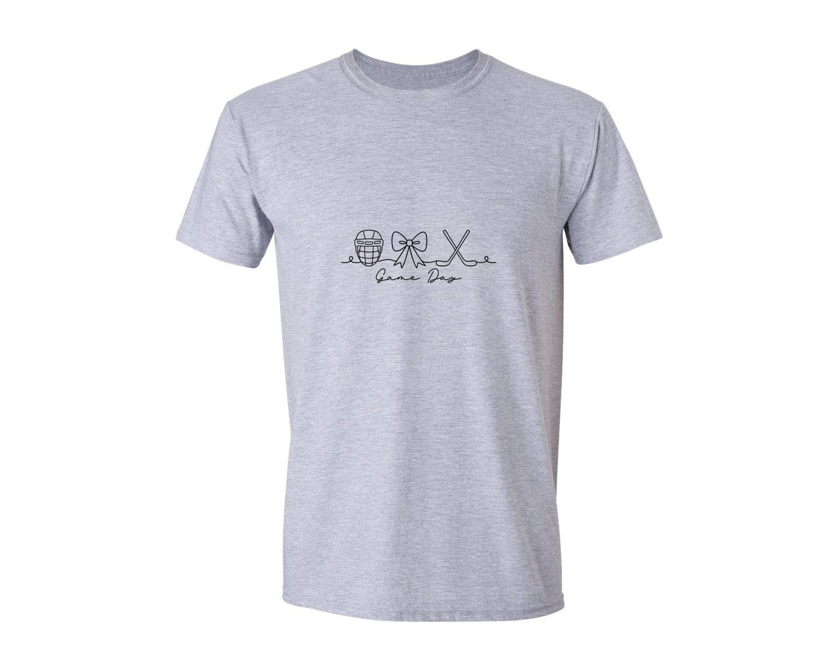 brand:Generic|color:Sports Grey / Athletic Heather|Coquette Game Day Ice Hockey Graphic T-Shirt