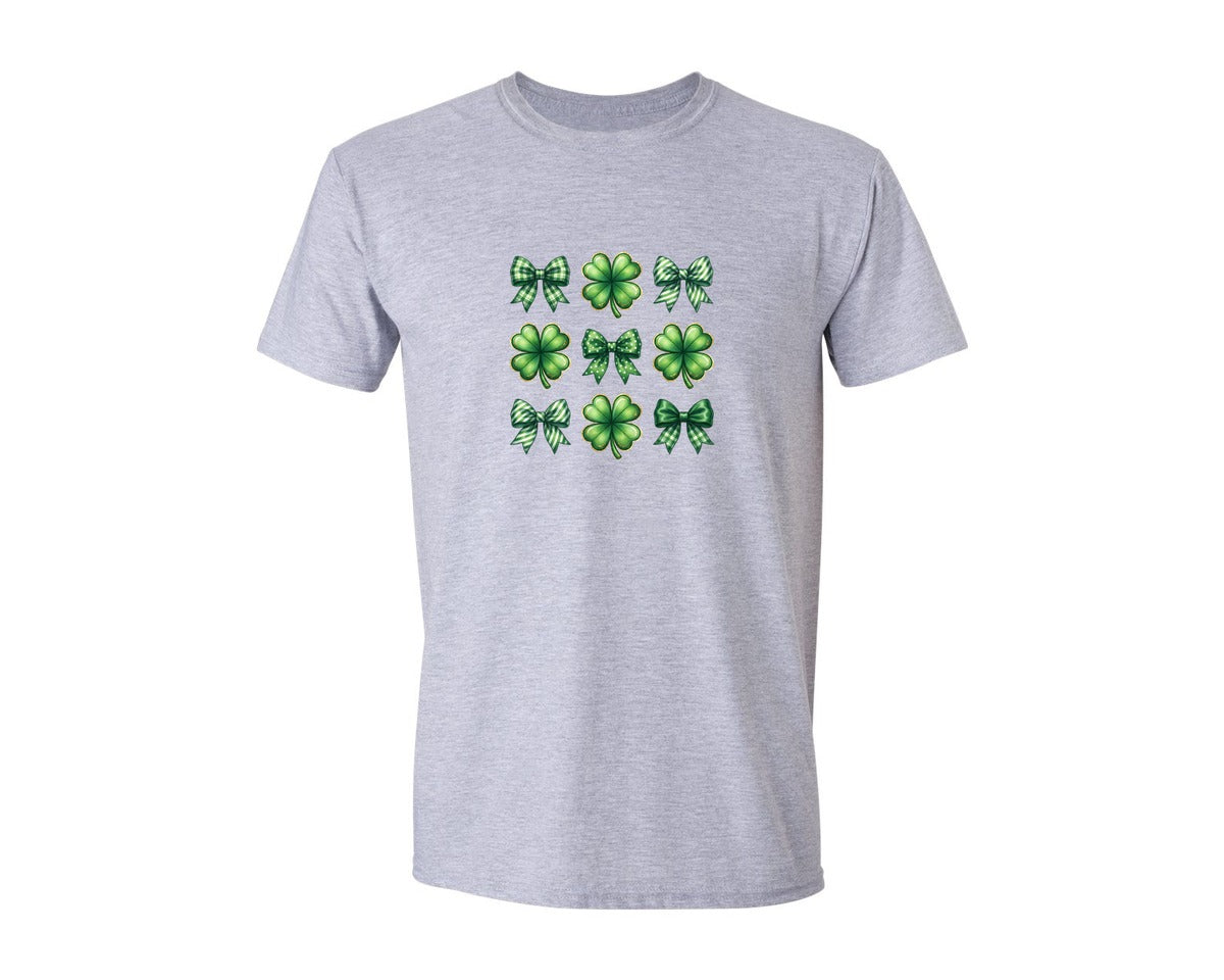 brand:Generic|color:Sports Grey / Athletic Heather|St Patrick Shamrock And Green Bow Graphic T-Shirt