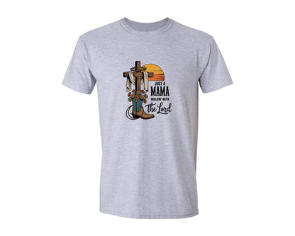 brand:Generic|color:Sports Grey / Athletic Heather|Just A Mama Walkin With The Lord Graphic T-Shirt