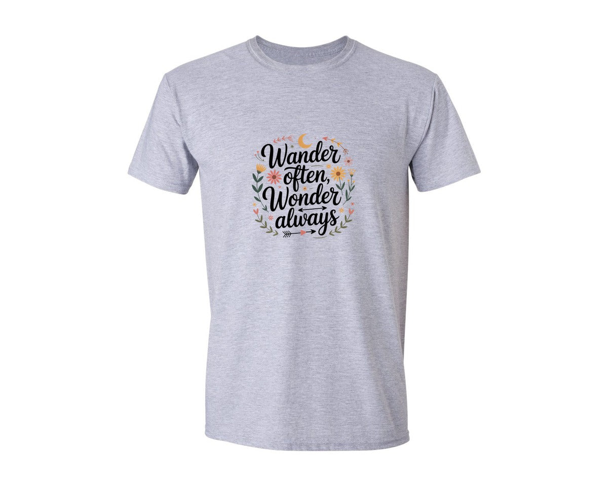 brand:Generic|color:Sports Grey / Athletic Heather|Wander Often Wonder Always Boho Floral Graphic T-Shirt