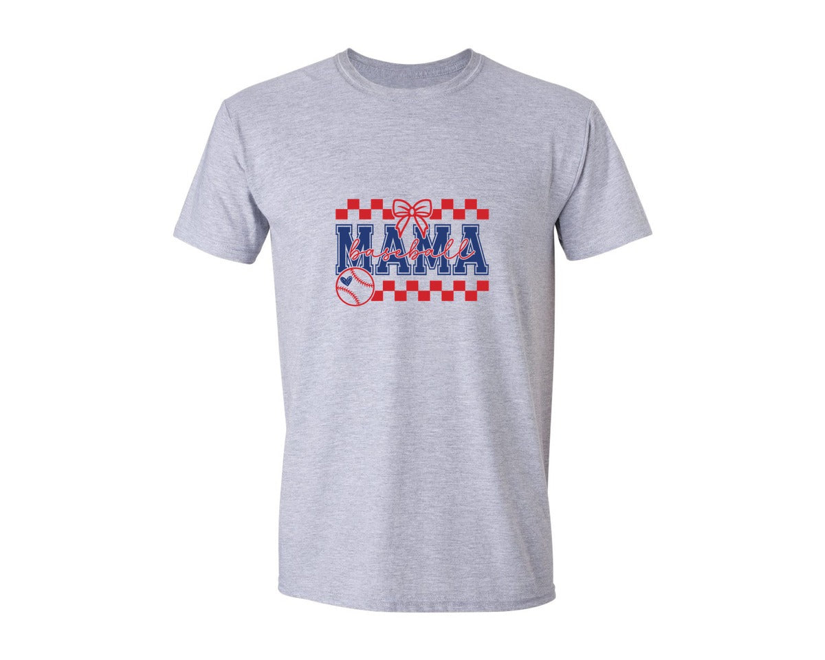 brand:Generic|color:Sports Grey / Athletic Heather|Retro Baseball Mama Checkered 2 Graphic T-Shirt