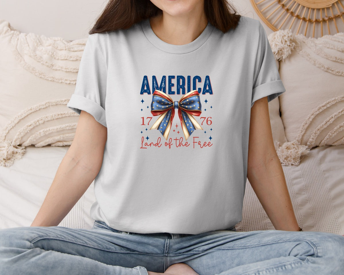 brand:Bella Canvas|color:Sports Grey / Athletic Heather|America Bow Land Of The Free Graphic T-Shirt
