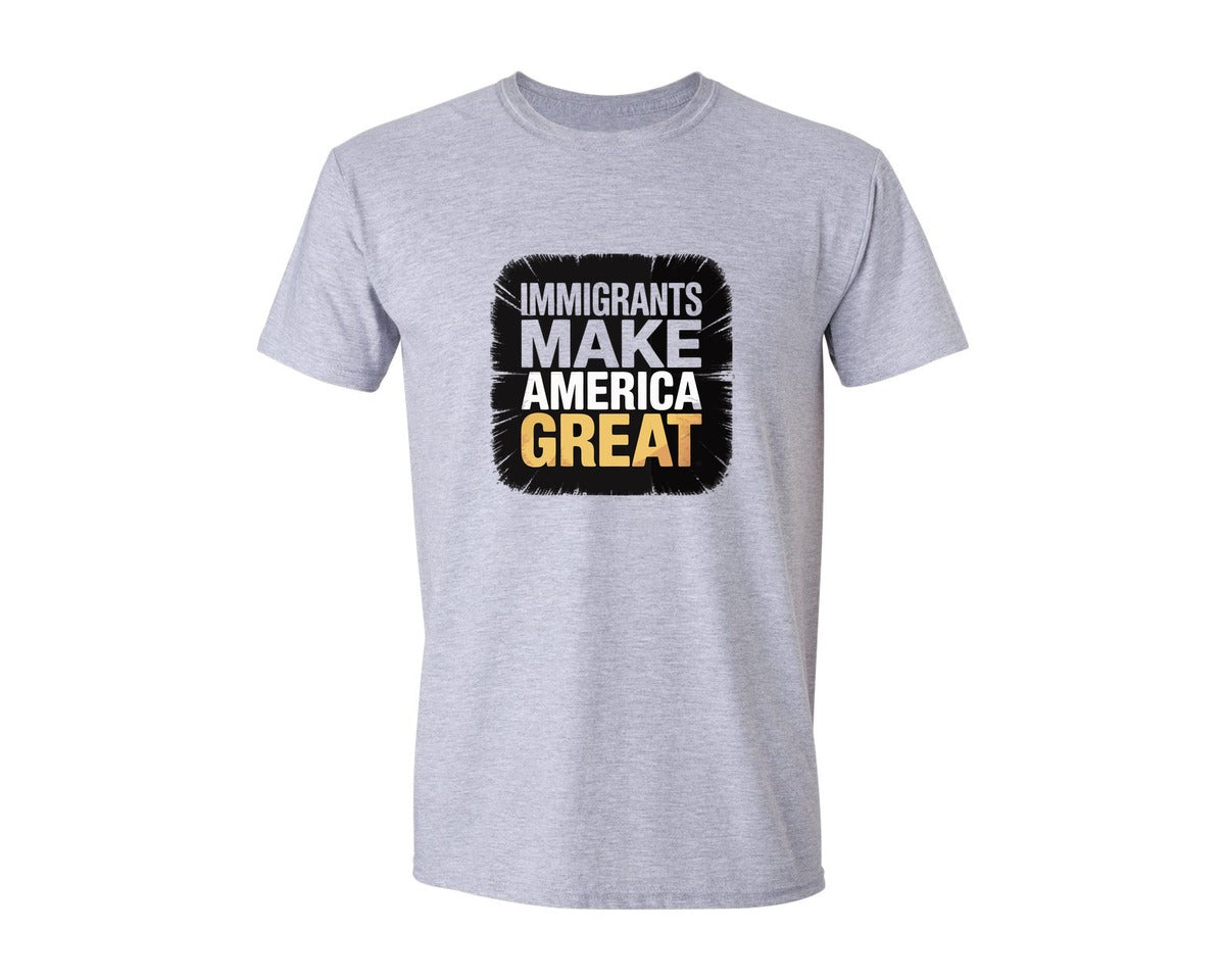 brand:Generic|color:Sports Grey / Athletic Heather|Immigrants Make America Great Text Graphic T-Shirt