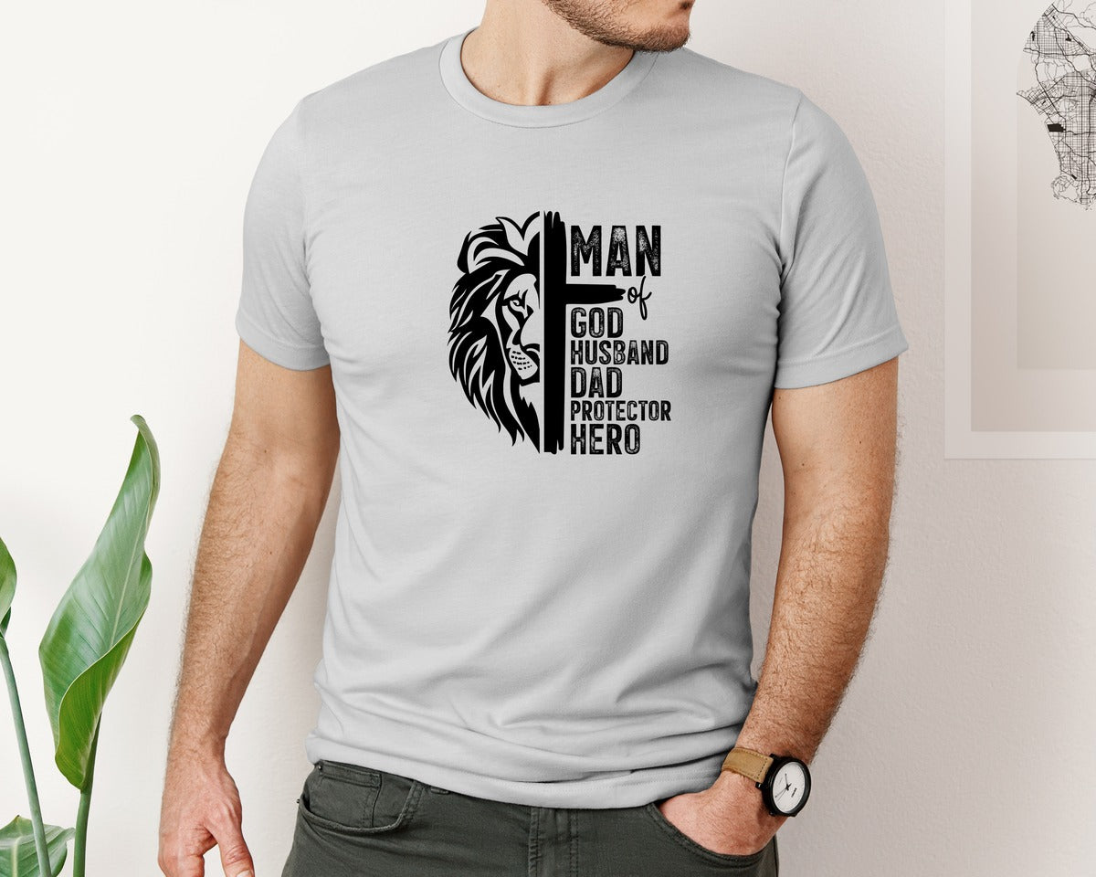 brand:Bella Canvas|color:Sports Grey / Athletic Heather|Man Of God Christian Dad 3 Graphic T-Shirt