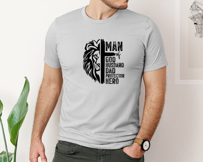 brand:Bella Canvas|color:Sports Grey / Athletic Heather|Man Of God Christian Dad 3 Graphic T-Shirt