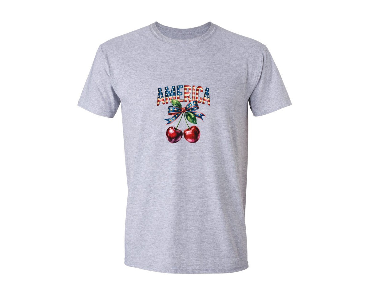 brand:Generic|color:Sports Grey / Athletic Heather|4Th Of July America Coquette Cherry 7 Graphic T-Shirt