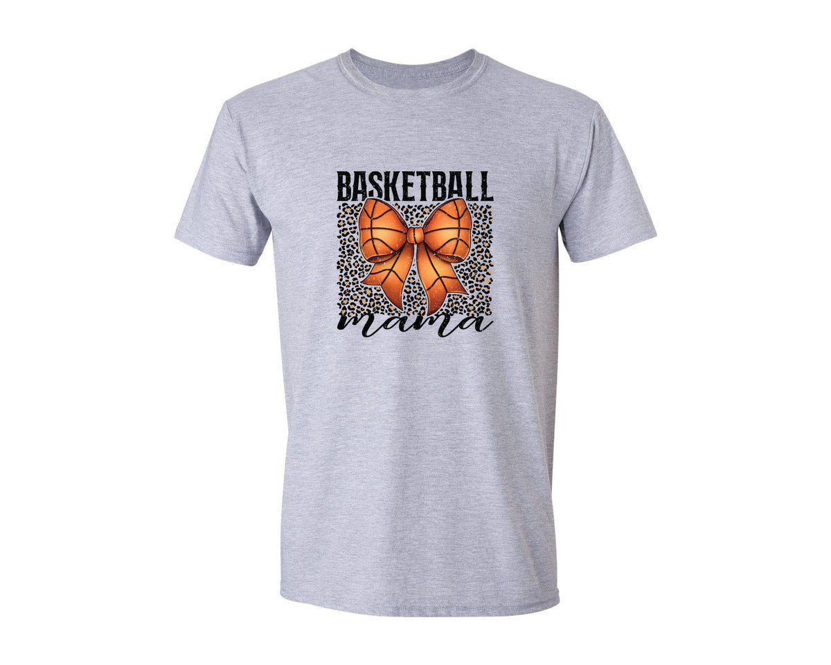 brand:Generic|color:Sports Grey / Athletic Heather|Basketball Mama Coquette Bow Leopard Graphic T-Shirt