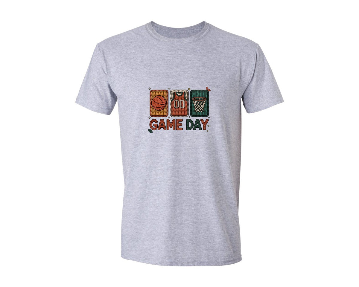 brand:Generic|color:Sports Grey / Athletic Heather|Game Day Basketball Faux Yarn Game 3 Graphic T-Shirt