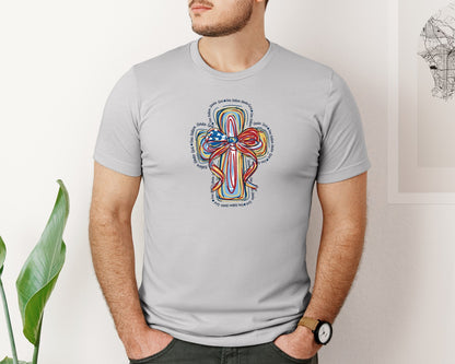 brand:Bella Canvas|color:Sports Grey / Athletic Heather|Christian 4Th Of July Cross Graphic T-Shirt