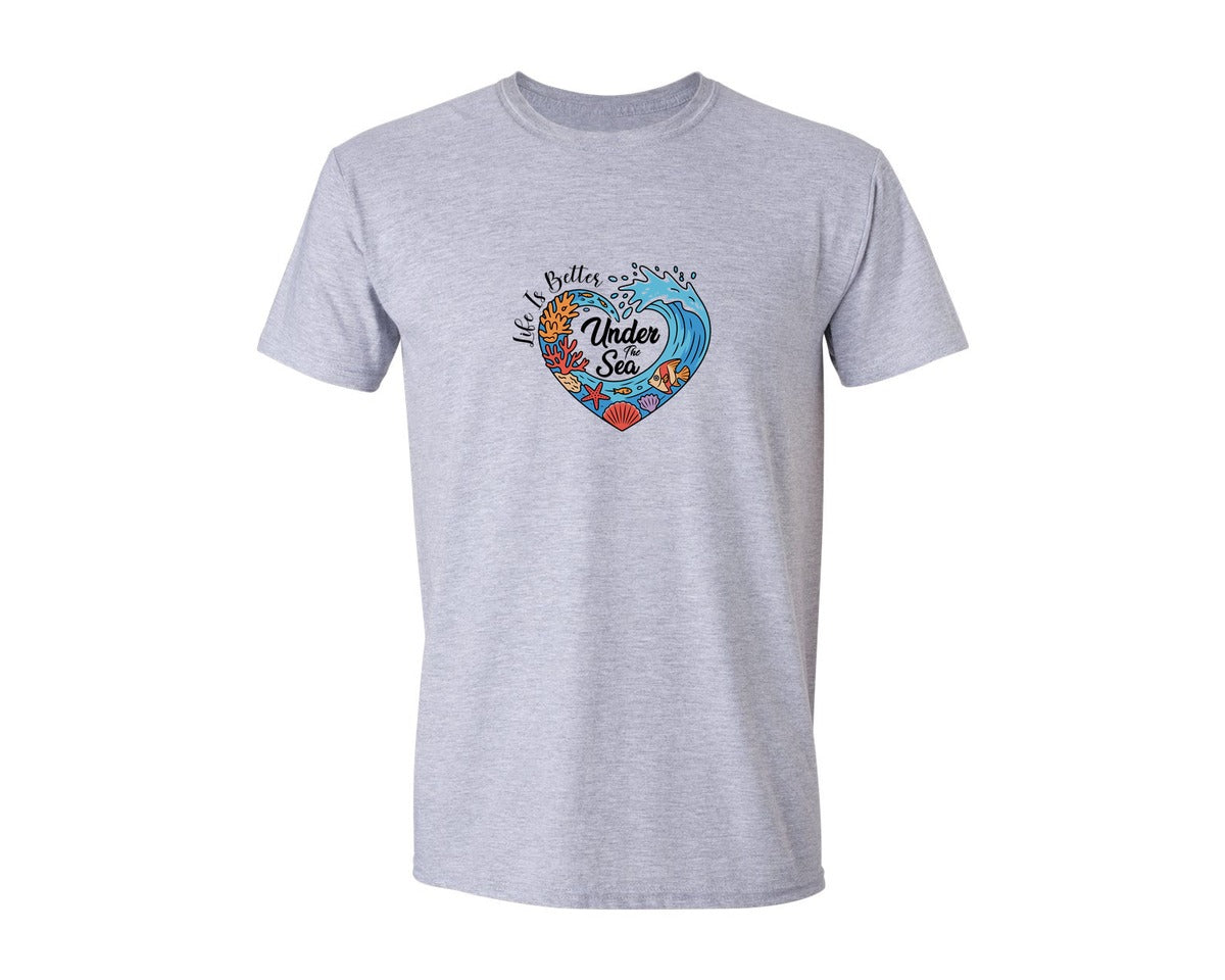 brand:Generic|color:Sports Grey / Athletic Heather|Life Is Better Under The Sea Design 3 Graphic T-Shirt
