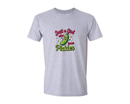 brand:Generic|color:Sports Grey / Athletic Heather|Just A Girl Who Loves Pickles T Shirts Graphic T-Shirt