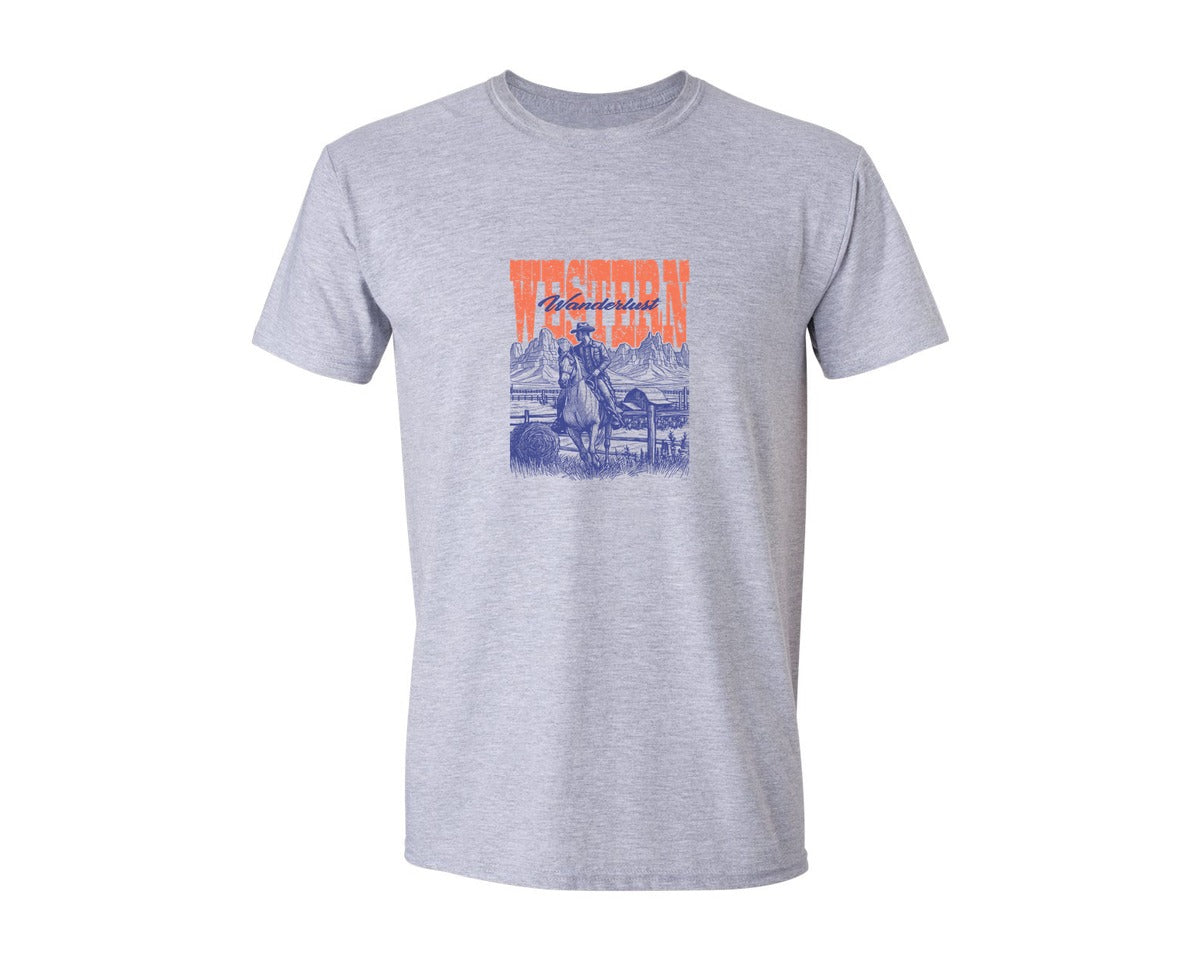 brand:Generic|color:Sports Grey / Athletic Heather|Western Wanderlust Cowboy Rodeo Vintage Graphic T-Shirt