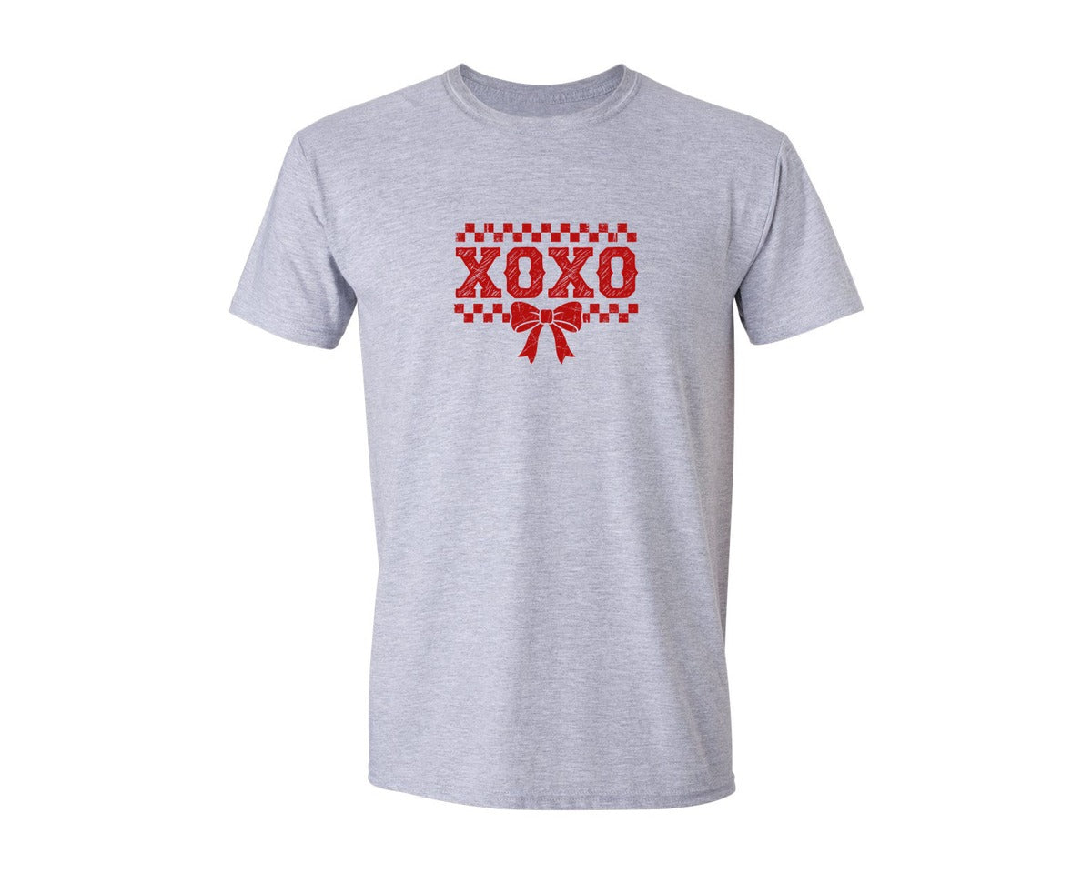 brand:Generic|color:Sports Grey / Athletic Heather|Vintage Xoxo Bow Checkered Print Graphic T-Shirt