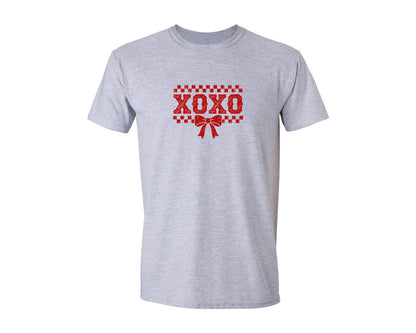 brand:Generic|color:Sports Grey / Athletic Heather|Vintage Xoxo Bow Checkered Print Graphic T-Shirt