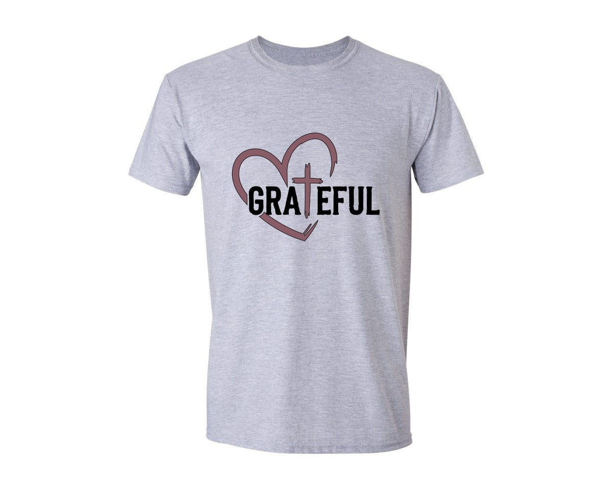 brand:Generic|color:Sports Grey / Athletic Heather|Grateful Cross Faith Bible Verse Graphic T-Shirt