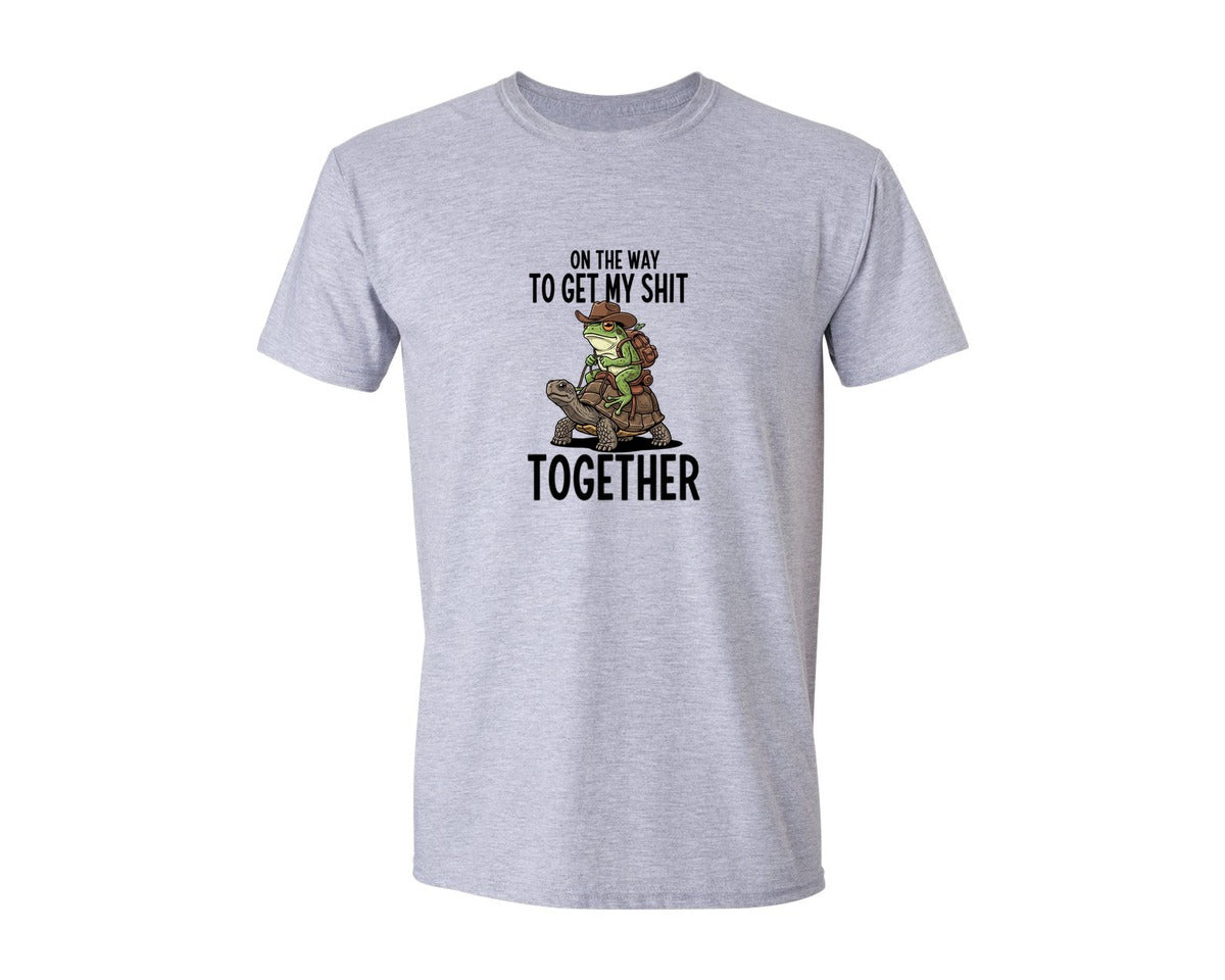 brand:Generic|color:Sports Grey / Athletic Heather|Funny Frog On Turtle Graphic T-Shirt