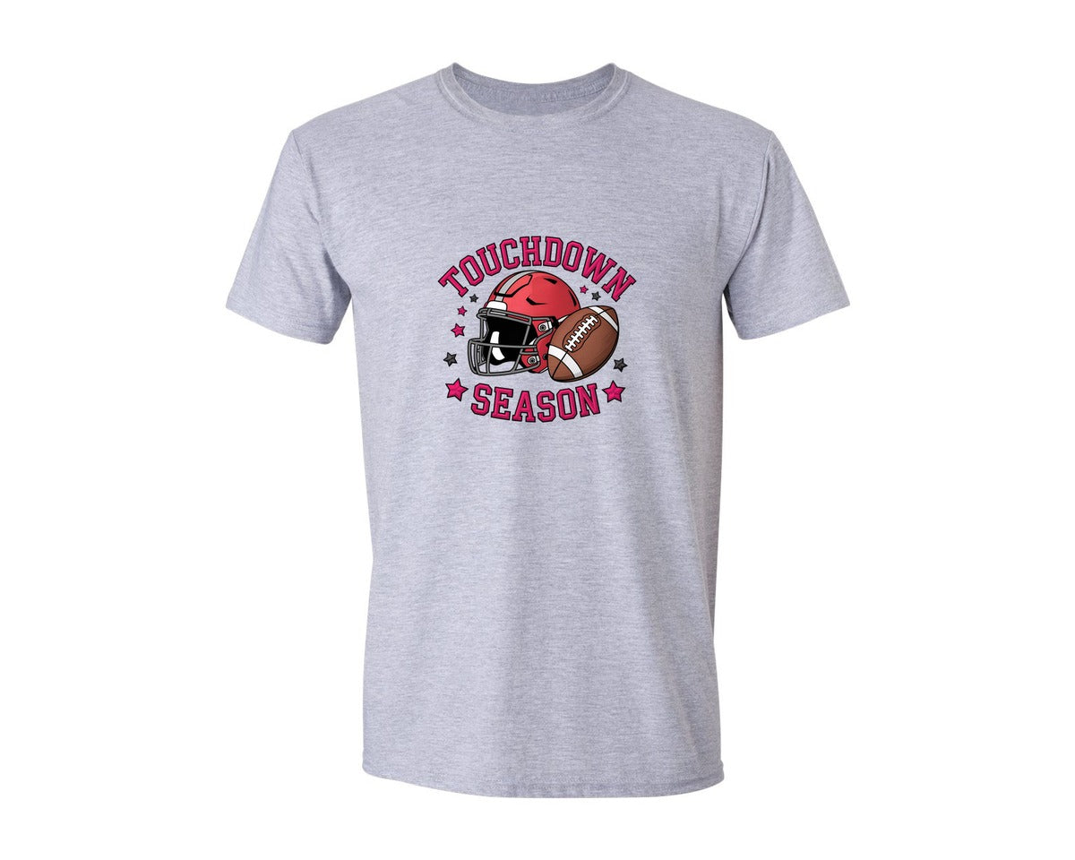 brand:Generic|color:Sports Grey / Athletic Heather|Crochet Football Touchdown Season De Graphic T-Shirt