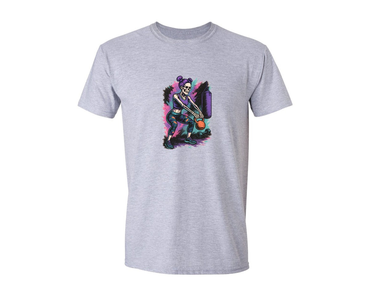 brand:Generic|color:Sports Grey / Athletic Heather|Skeleton Workout Fitness Skeleton Graphic T-Shirt