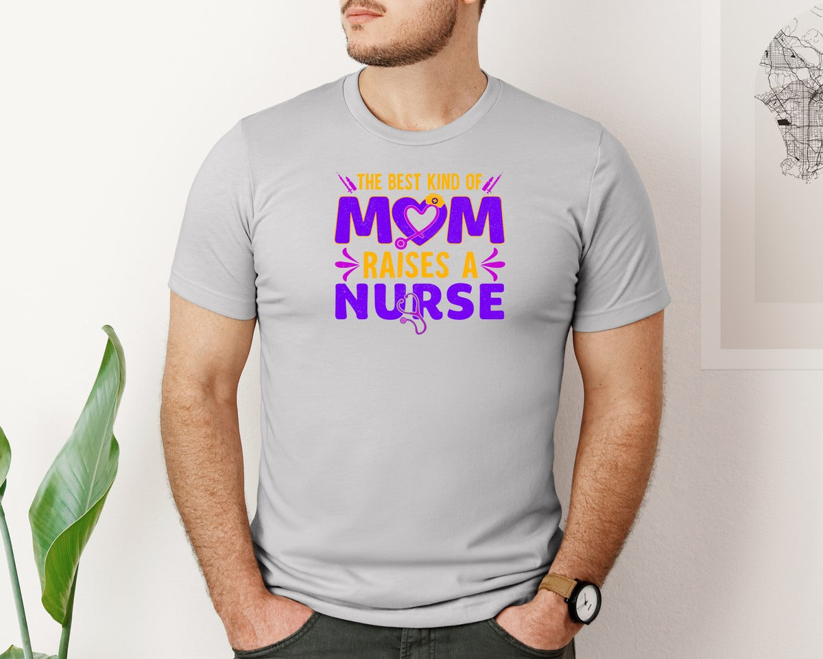 brand:Bella Canvas|color:Sports Grey / Athletic Heather|Best Mom Raises A Nurse Nurse Mom Graphic T-Shirt
