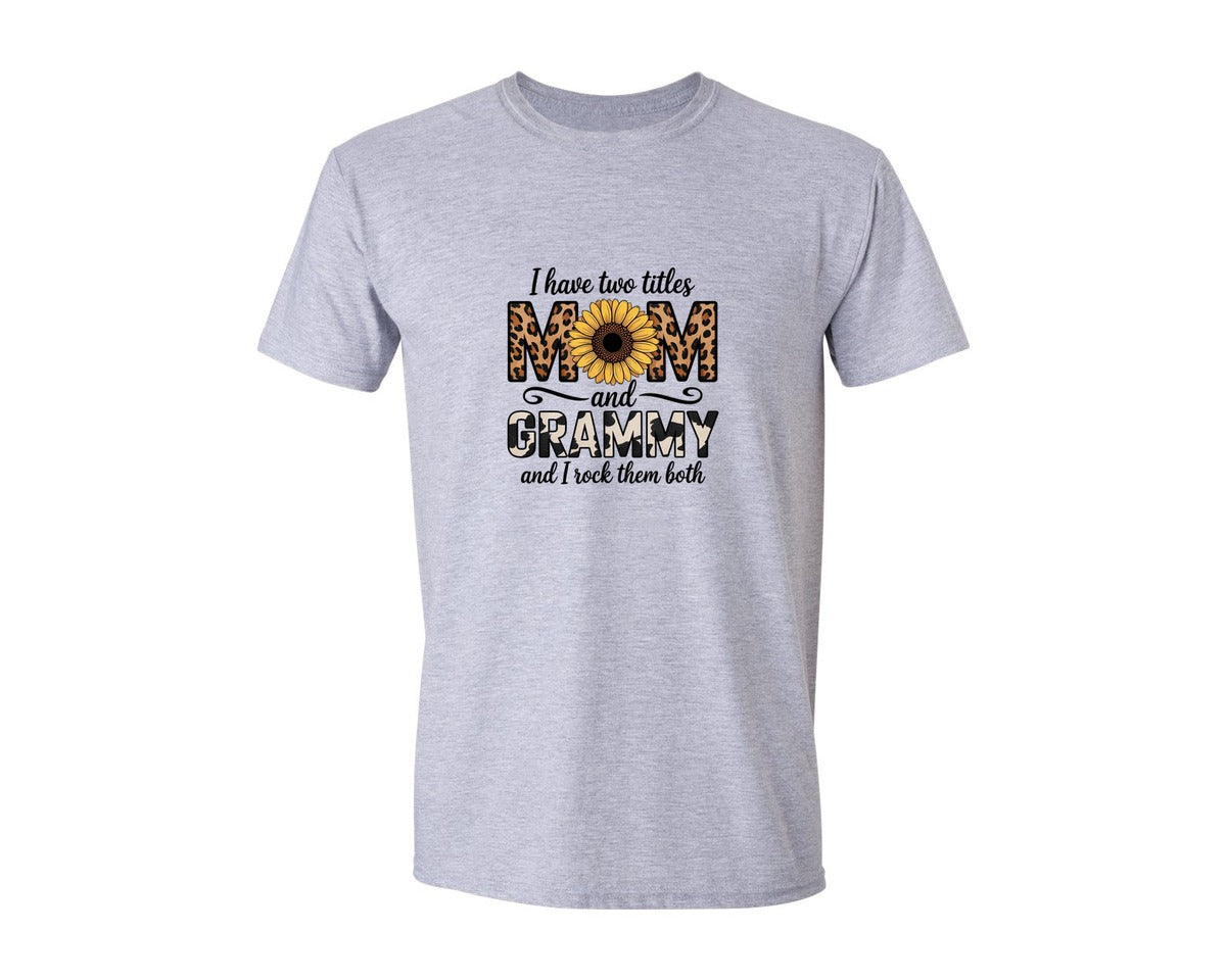 brand:Generic|color:Sports Grey / Athletic Heather|Mom Grammy Sunflower Cowhide Graphic T-Shirt