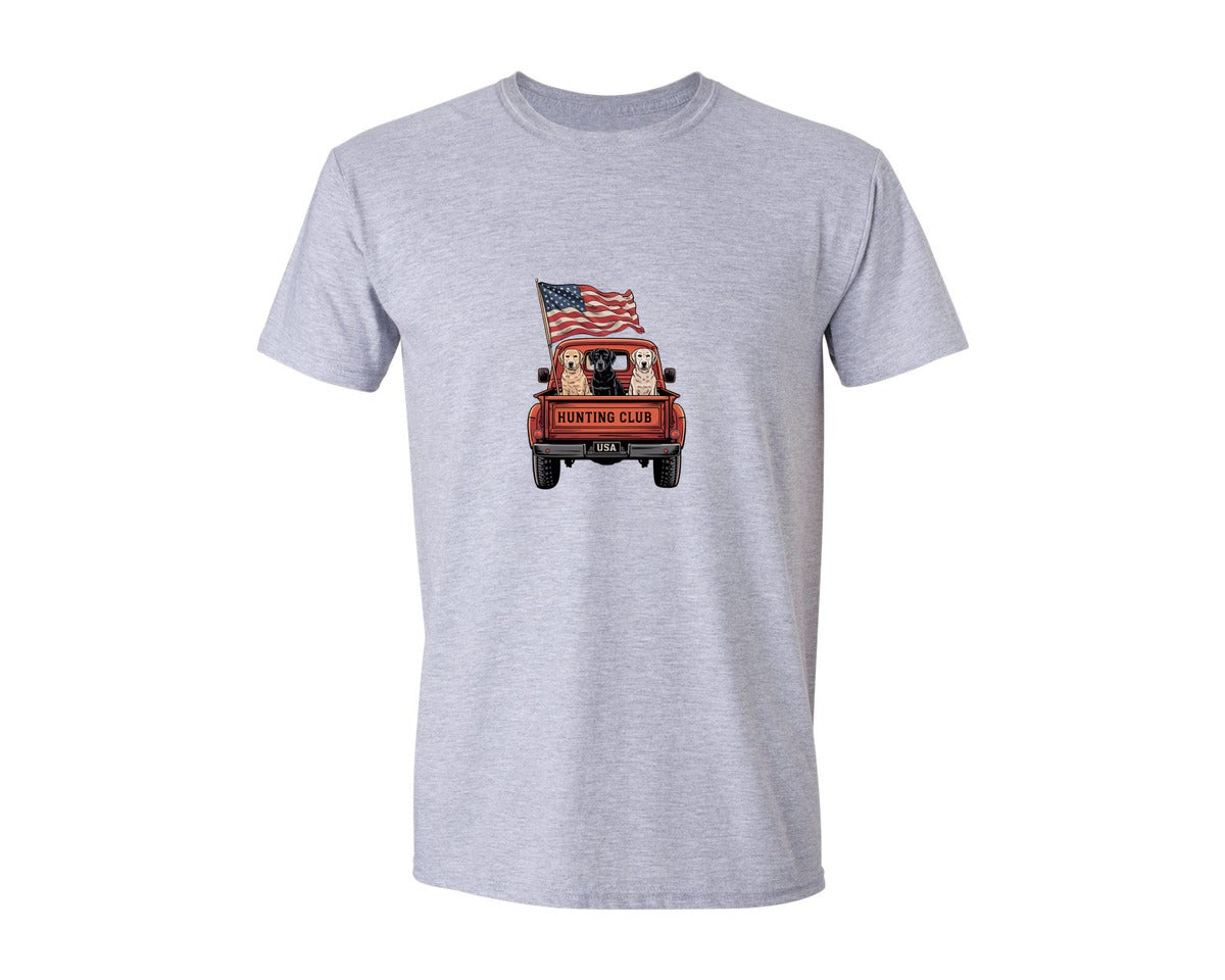 brand:Generic|color:Sports Grey / Athletic Heather|4Th Of July Dogs Truck Patriotic Graphic T-Shirt