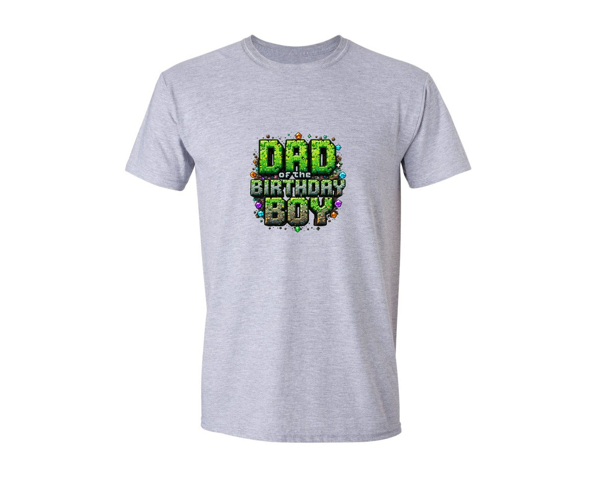 brand:Generic|color:Sports Grey / Athletic Heather|Dad Of The Birthday Boy Minecraft Graphic T-Shirt