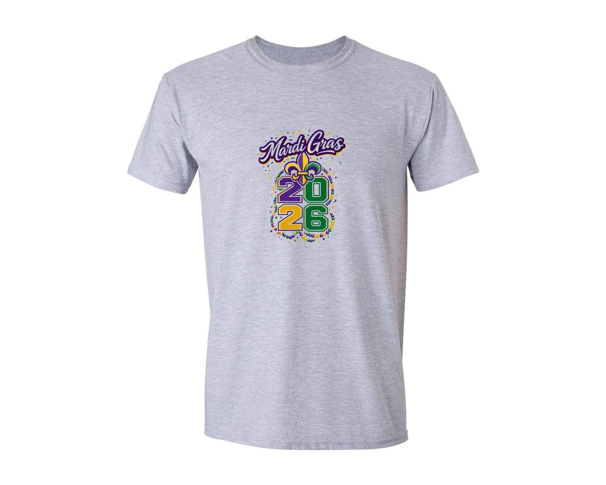 brand:Generic|color:Sports Grey / Athletic Heather|Mardi Gras Mardi Gras 2026 3 Graphic T-Shirt