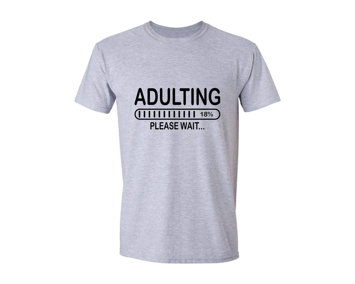 brand:Generic|color:Sports Grey / Athletic Heather|Adulting Please Wait 18Th Birthday Shirt Graphic T-Shirt