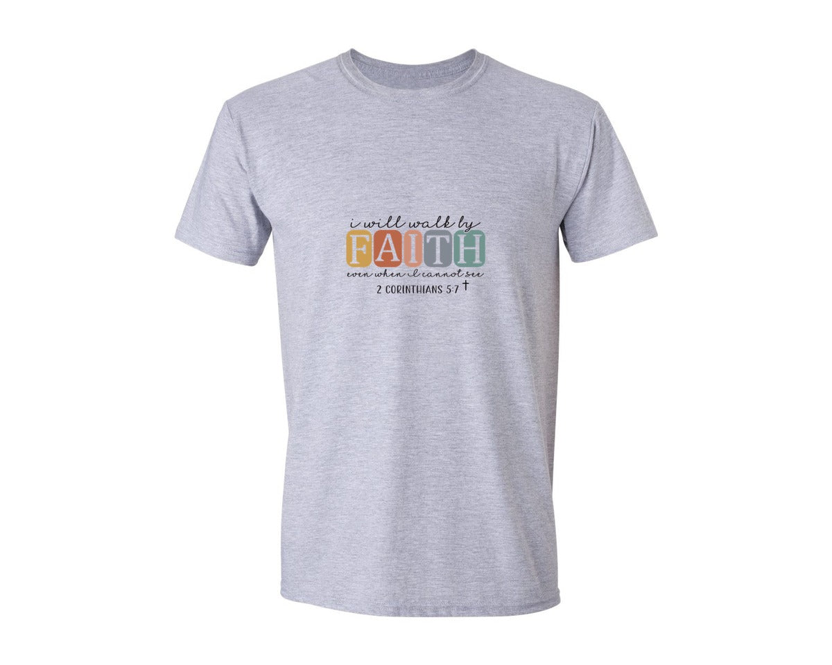 brand:Generic|color:Sports Grey / Athletic Heather|I Will Walk By Faith 2 Corinth Graphic T-Shirt
