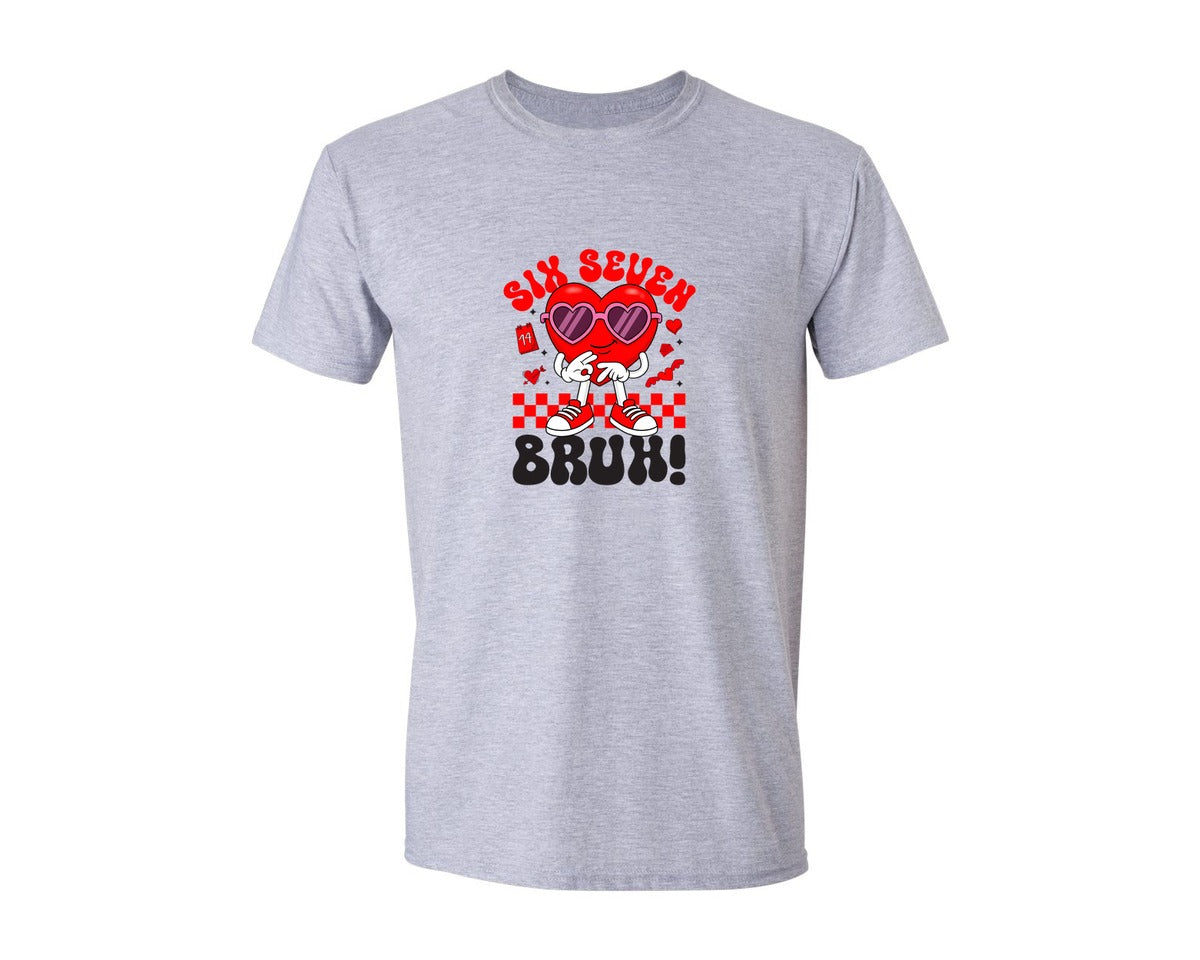 brand:Generic|color:Sports Grey / Athletic Heather|Funny Viral Valentine Six Seven Meme Graphic T-Shirt