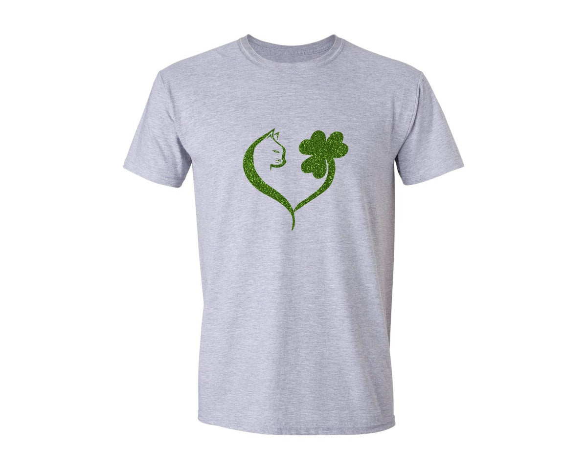 brand:Generic|color:Sports Grey / Athletic Heather|Cat Shamrock St Patricks Day Graphic T-Shirt