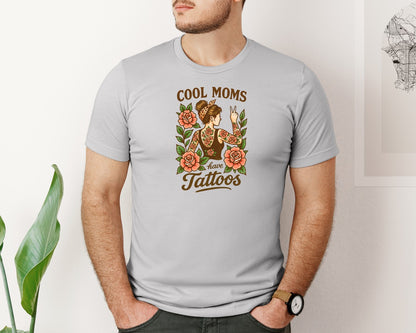 brand:Bella Canvas|color:Sports Grey / Athletic Heather|Cool Moms Have Tattoos Tattooed Mom 2 Graphic T-Shirt