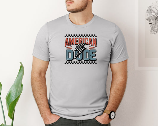 American Dude Checker Lightning Bolt Graphic T-Shirt