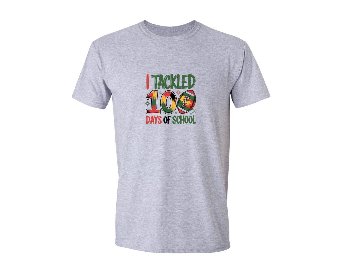 brand:Generic|color:Sports Grey / Athletic Heather|I Tackled 100 Days Of School Retro Graphic T-Shirt