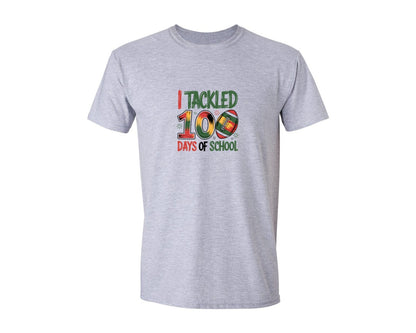 brand:Generic|color:Sports Grey / Athletic Heather|I Tackled 100 Days Of School Retro Graphic T-Shirt