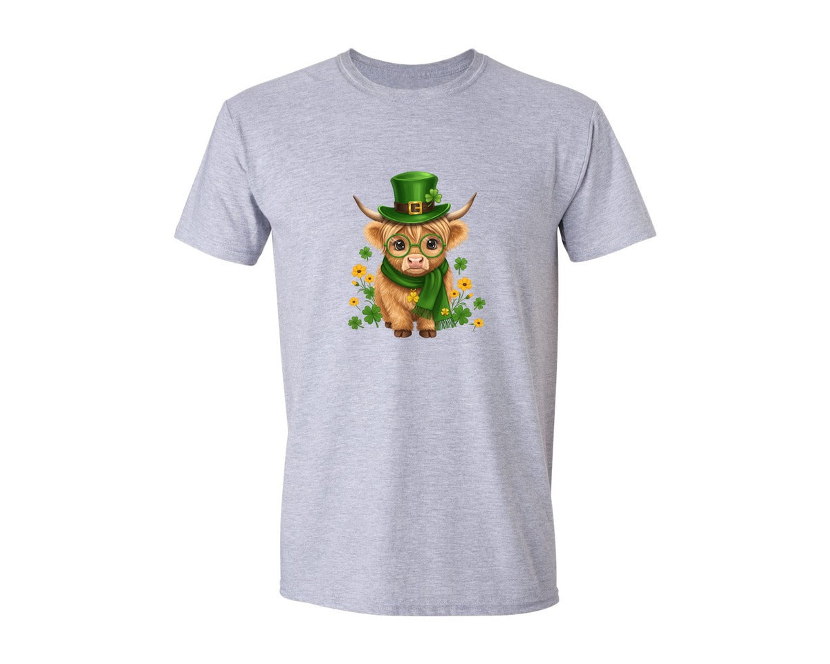 brand:Generic|color:Sports Grey / Athletic Heather|St Patricks Day Highland Cow 2 Graphic T-Shirt