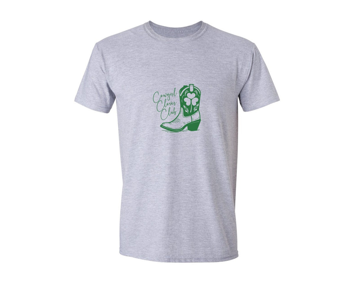 brand:Generic|color:Sports Grey / Athletic Heather|Cowgirl Clover Club St Patricks Graphic T-Shirt