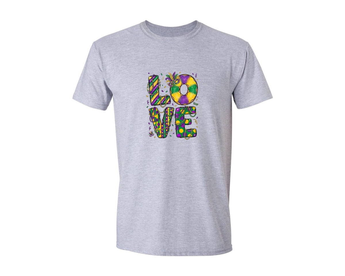brand:Generic|color:Sports Grey / Athletic Heather|Mardi Gras Love King Cake Graphic T-Shirt