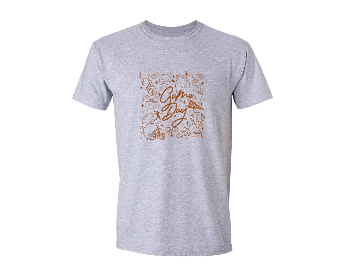 brand:Generic|color:Sports Grey / Athletic Heather|Game Day Football Doodles Graphic T-Shirt