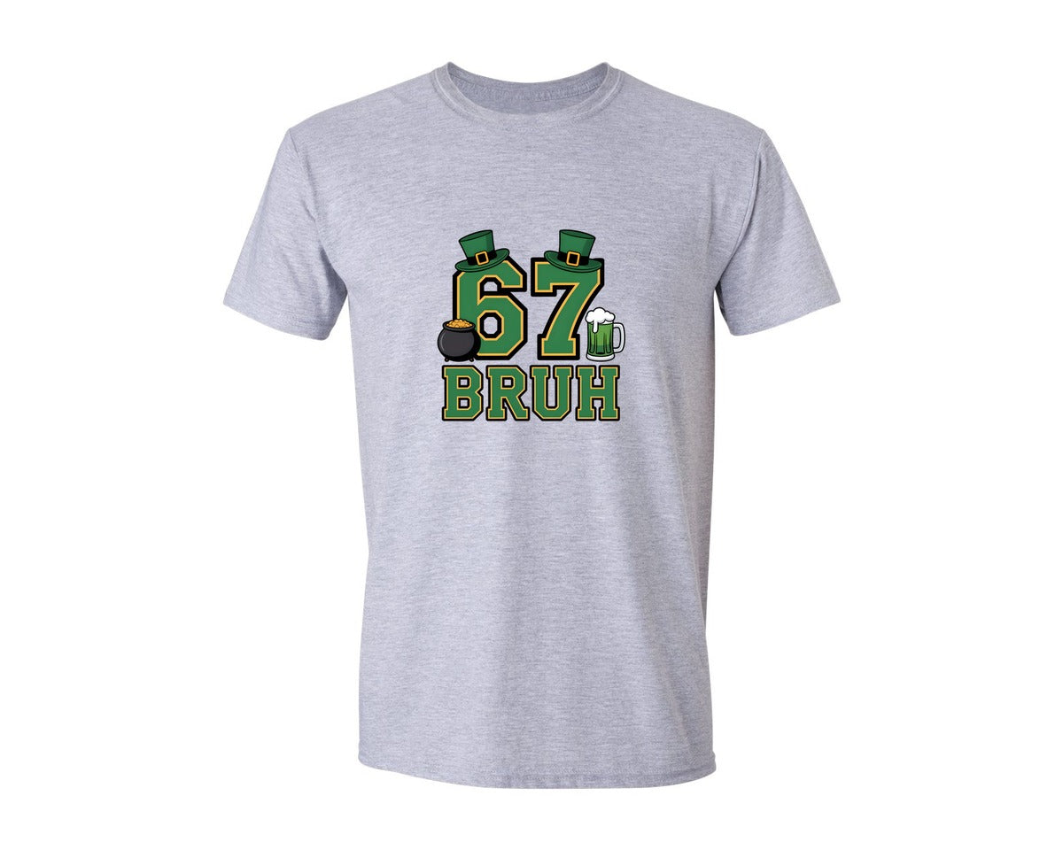 brand:Generic|color:Sports Grey / Athletic Heather|67 Bruh St Patricks Day Pngfunny Irish Graphic T-Shirt