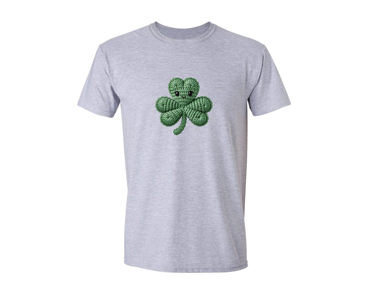 brand:Generic|color:Sports Grey / Athletic Heather|St Patricks Day Crochet Shamrock Graphic T-Shirt