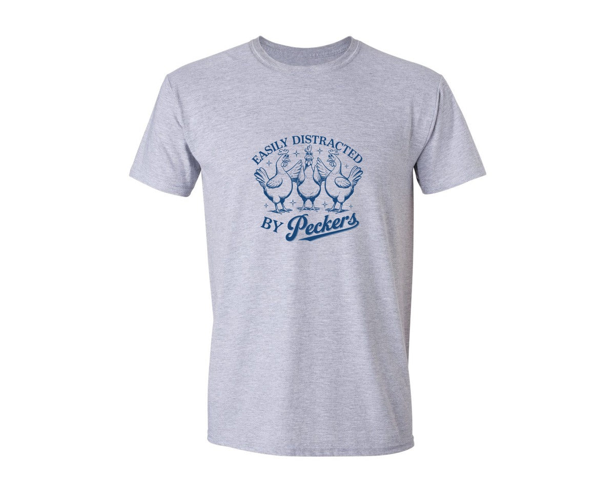 brand:Generic|color:Sports Grey / Athletic Heather|Easily Distracted By Peckers Chicken 2 Graphic T-Shirt