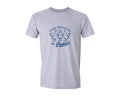 brand:Generic|color:Sports Grey / Athletic Heather|Easily Distracted By Peckers Chicken 2 Graphic T-Shirt
