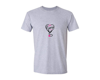 brand:Generic|color:Sports Grey / Athletic Heather|Valentine Nurse Print Heart Graphic T-Shirt