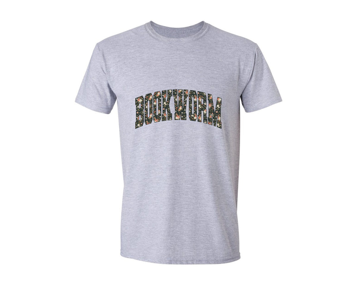 brand:Generic|color:Sports Grey / Athletic Heather|Floral Bookworm Bookish Book Lover Graphic T-Shirt